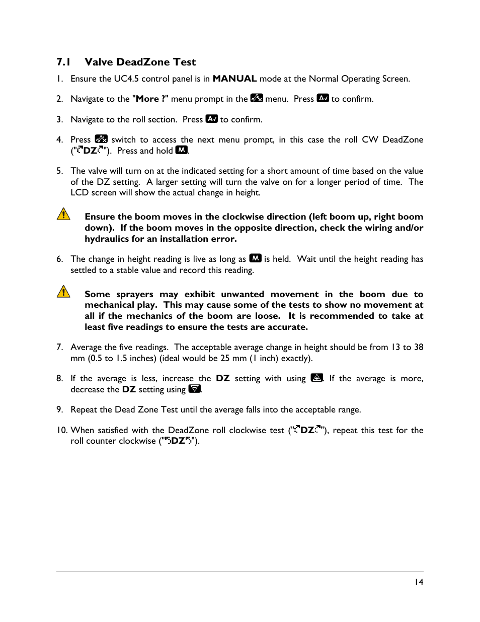 1 valve deadzone test | NORAC UC4.5-BC-GN2 Part 1 User Manual | Page 17 / 20