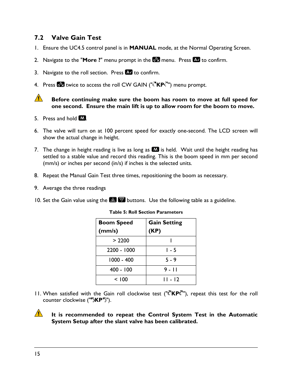 2 valve gain test | NORAC UC4.5-BC-GN2 Part 1 User Manual | Page 18 / 20