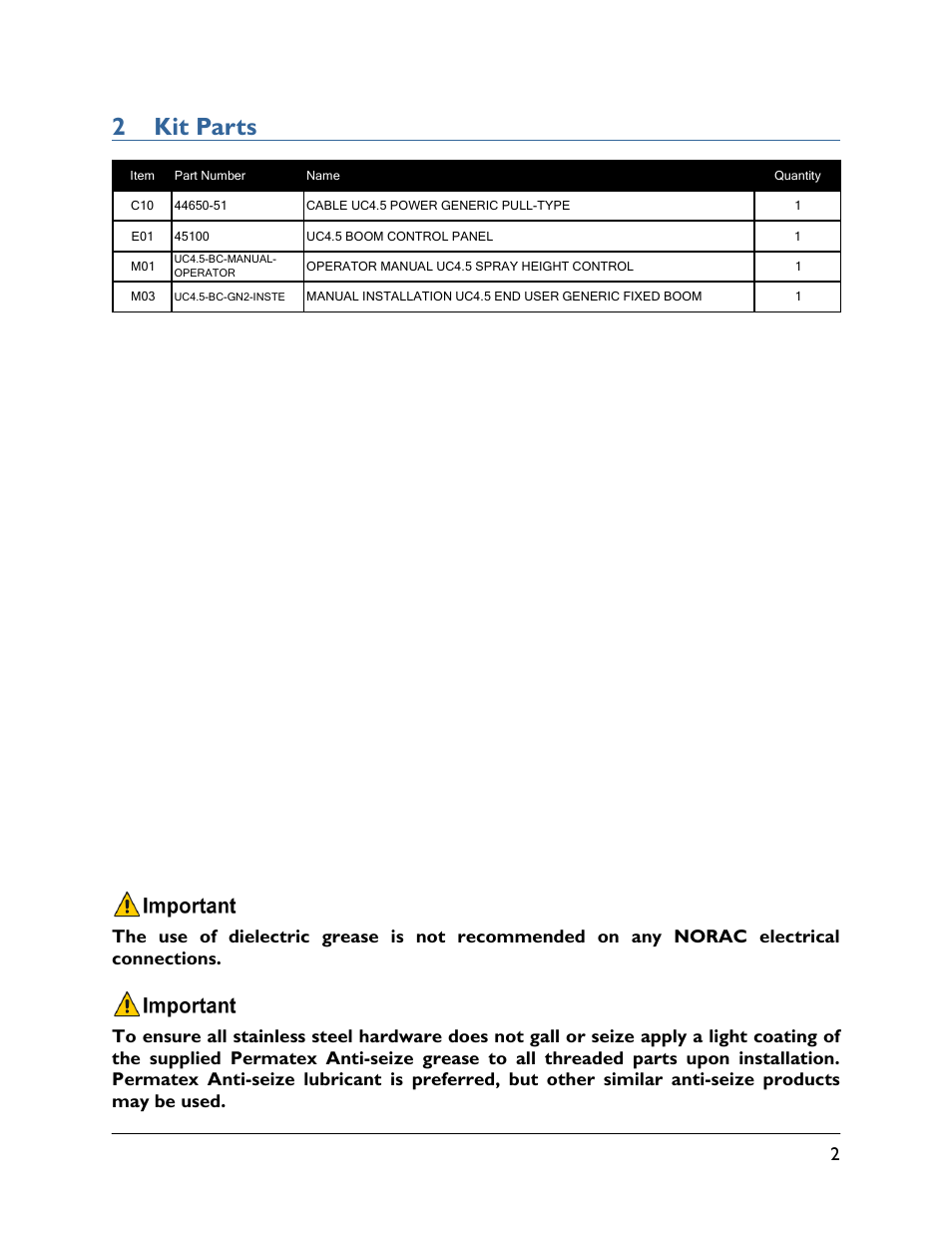 2 kit parts | NORAC UC4.5-BC-GN2 Part 2 User Manual | Page 5 / 11