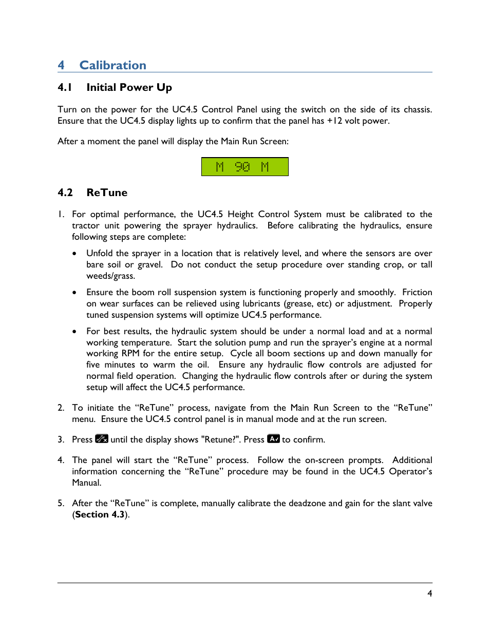 4 calibration, 1 initial power up, 2 retune | NORAC UC4.5-BC-GN2 Part 2 User Manual | Page 7 / 11