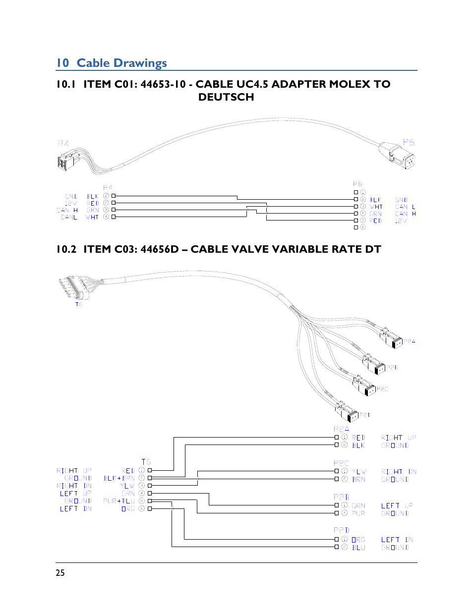 10 cable drawings, 1 item c01: 44653-10, 2 item c03: 44656d | NORAC UC4.5-BC-HD1 User Manual | Page 28 / 32