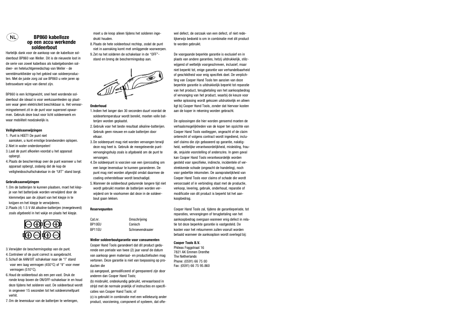 Bp860 kabelloze op een accu werkende soldeerbout | Cooper Bussmann CORDLESS BATTERY POWERED BP860 User Manual | Page 4 / 9