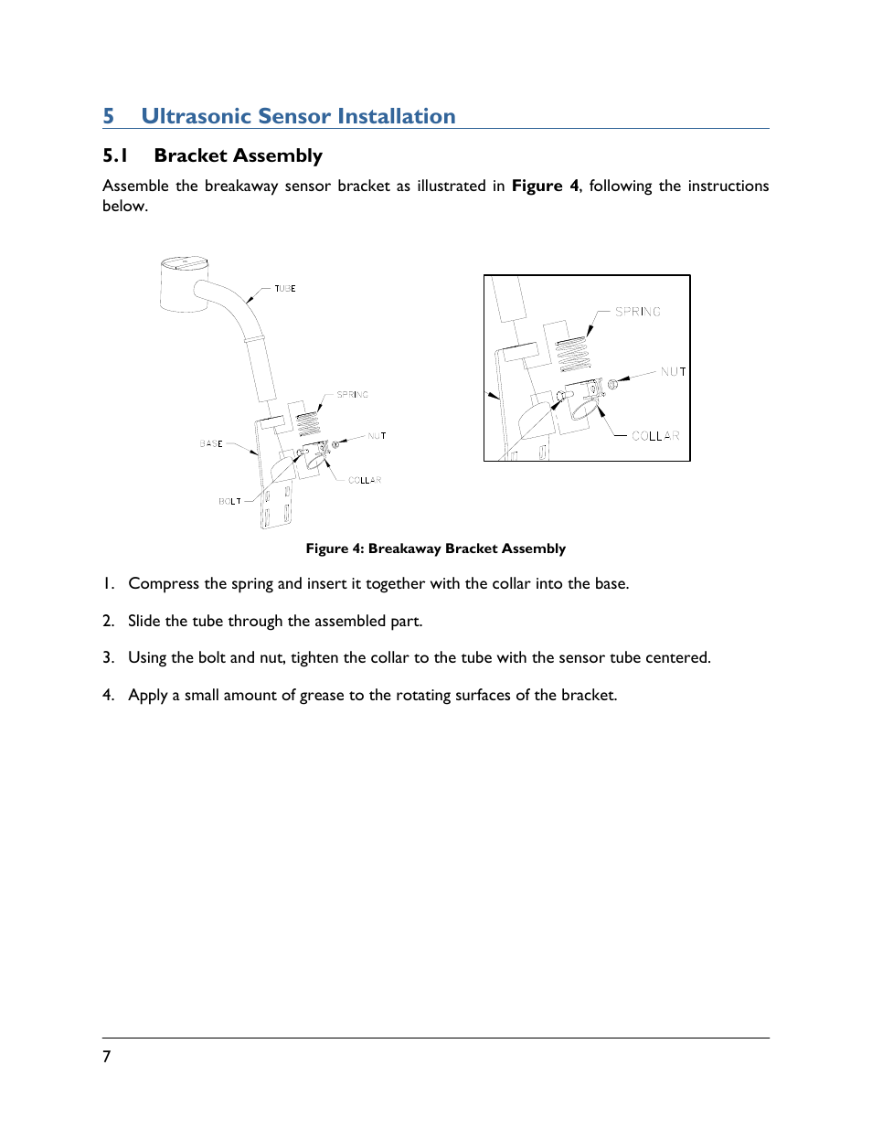 5 ultrasonic sensor installation, 1 bracket assembly | NORAC UC4.5-BC-HD5 Part 1 User Manual | Page 10 / 31