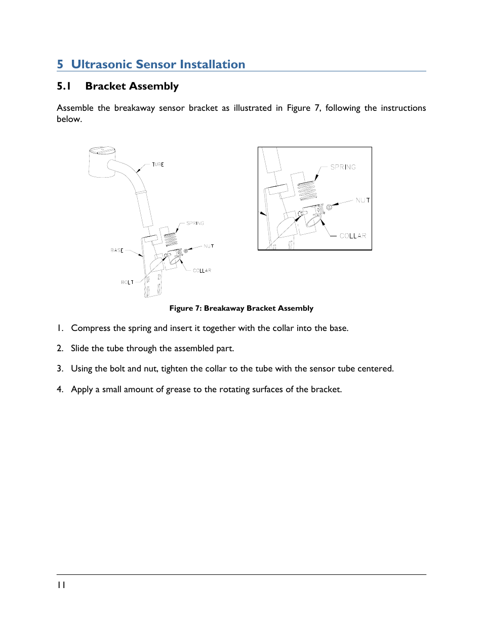 5 ultrasonic sensor installation, 1 bracket assembly | NORAC UC4.5-BC-HD7 User Manual | Page 14 / 39