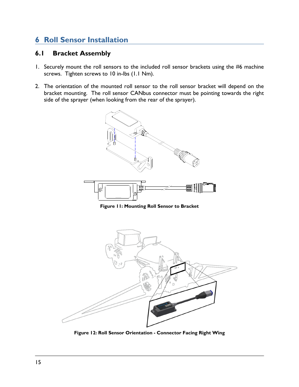 6 roll sensor installation, 1 bracket assembly | NORAC UC4.5-BC-HD7 User Manual | Page 18 / 39