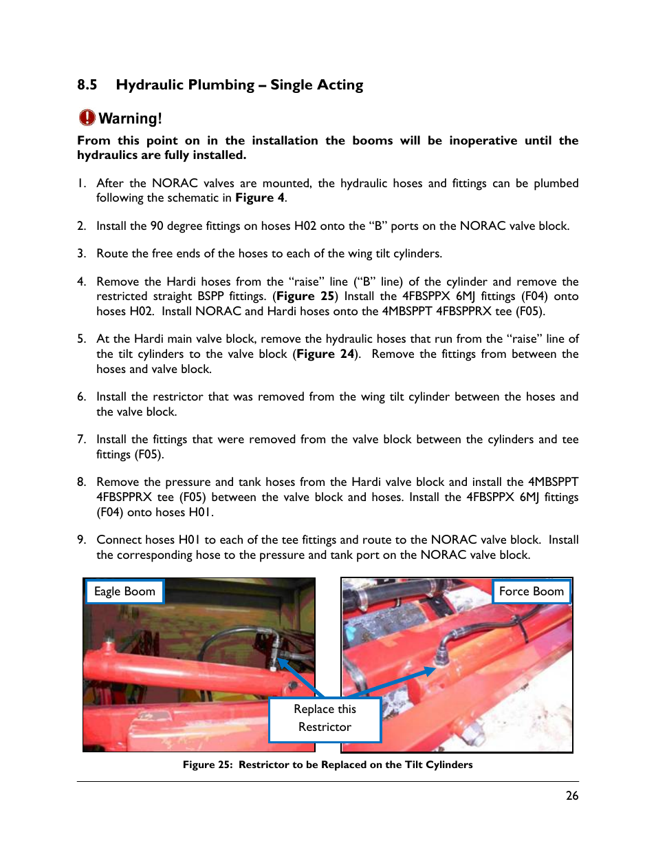 5 hydraulic plumbing – single acting | NORAC UC4.5-BC-HD7 User Manual | Page 29 / 39