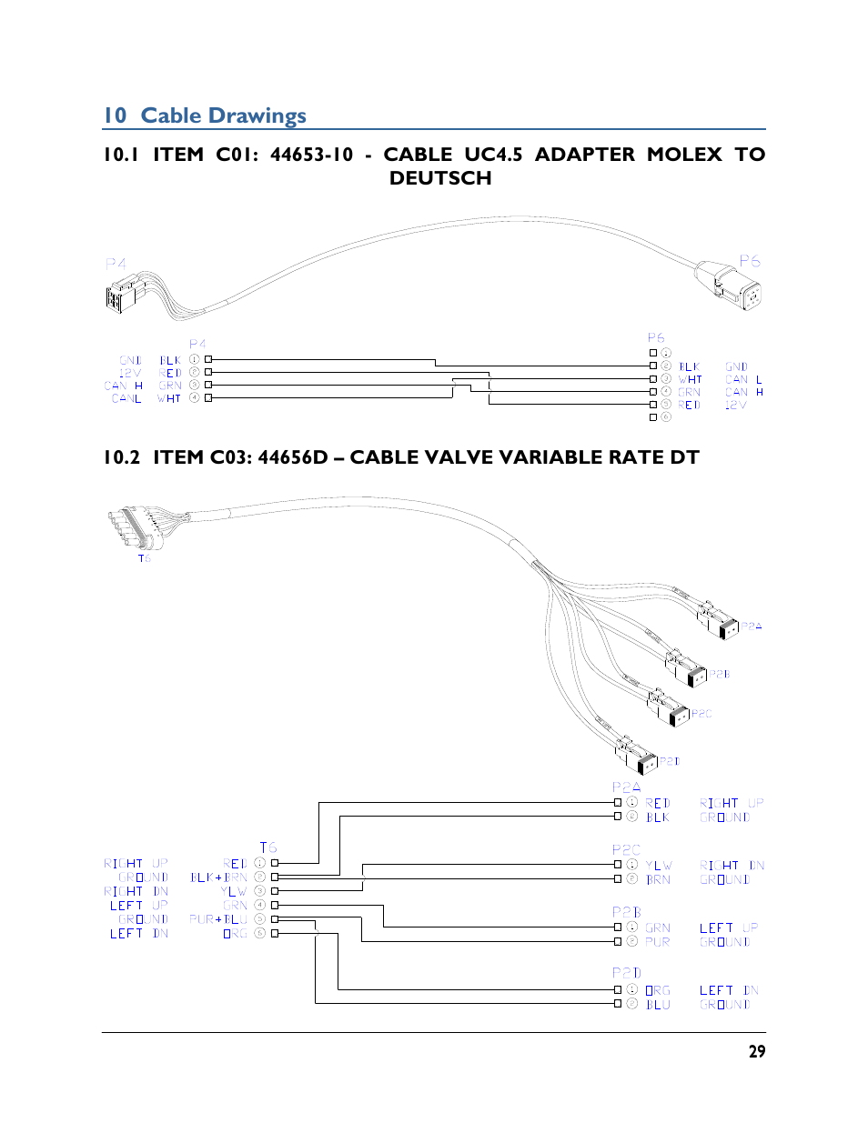 10 cable drawings, 1 item c01: 44653-10, 2 item c03: 44656d | NORAC UC4.5-BC-JD6 User Manual | Page 31 / 37
