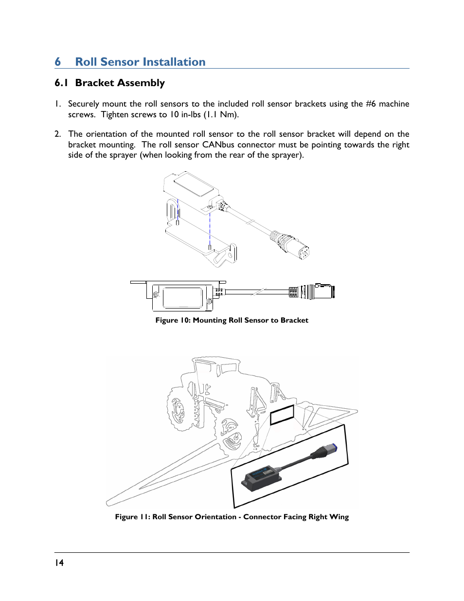 6 roll sensor installation, 1 bracket assembly | NORAC UC4.5-BC-JD7 User Manual | Page 16 / 42