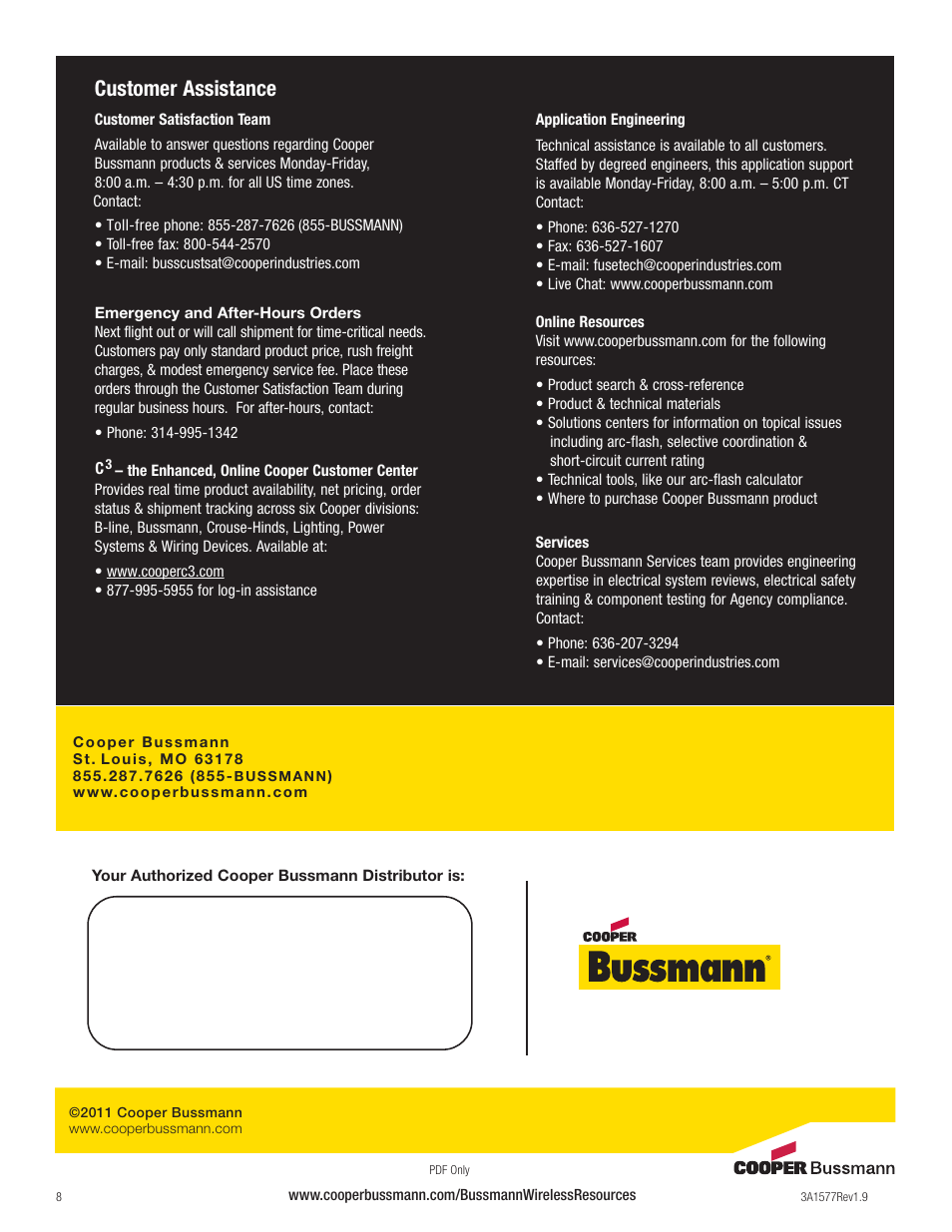 Customer assistance | Cooper Bussmann BU-905U-L-T User Manual | Page 8 / 8