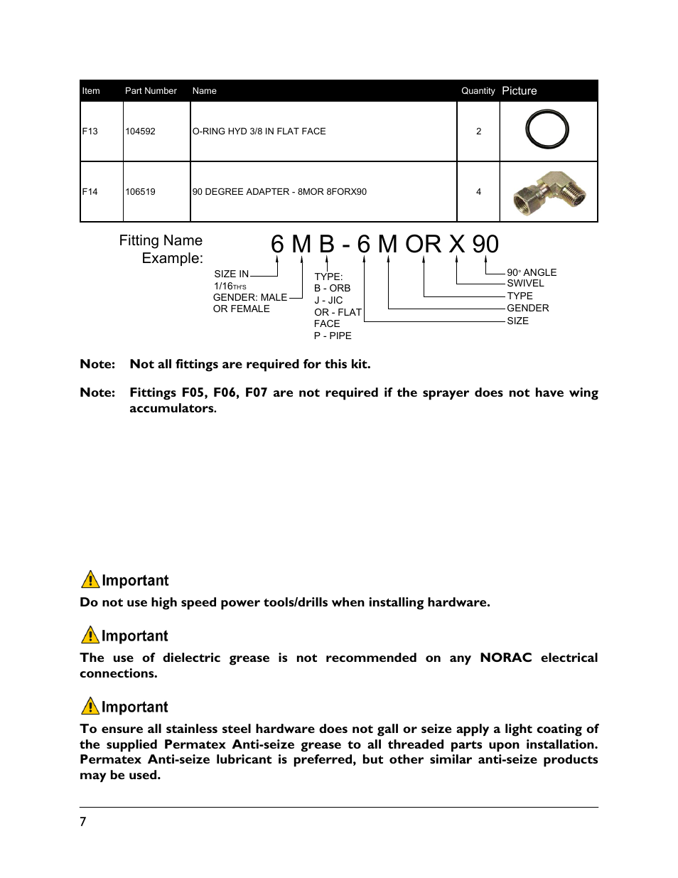 6 m b - 6 m or x 90, Fitting name example | NORAC UC4.5-BC-NT3 User Manual | Page 10 / 31
