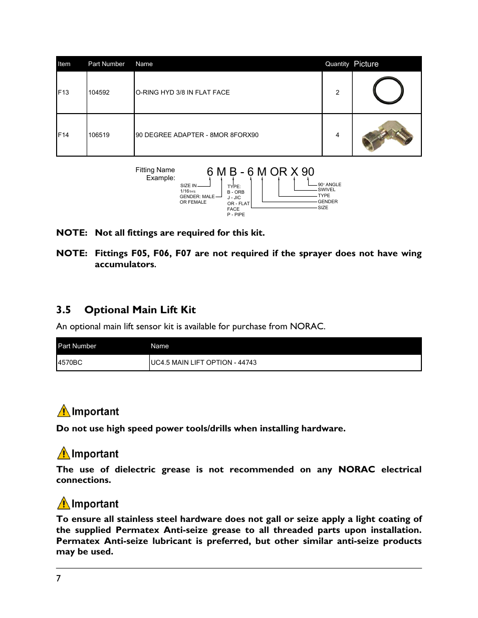 5 optional main lift kit, 6 m b - 6 m or x 90 | NORAC UC4.5-BC-NT4 User Manual | Page 10 / 35