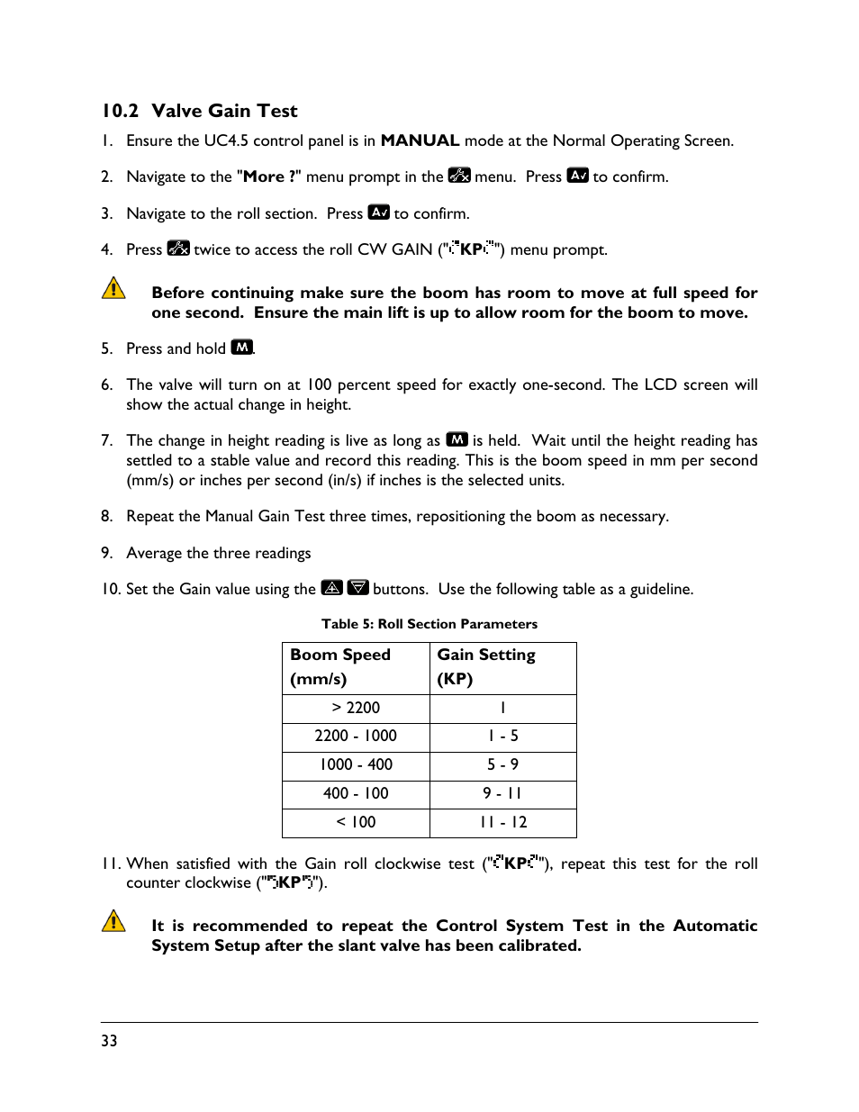 2 valve gain test | NORAC UC4.5-BC-PS1 User Manual | Page 36 / 38