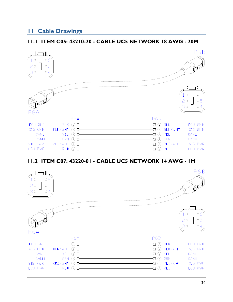 11 cable drawings, 1 item c05: 43210-20, 2 item c07: 43220-01 | NORAC UC4.5-BC-PS1 User Manual | Page 37 / 38