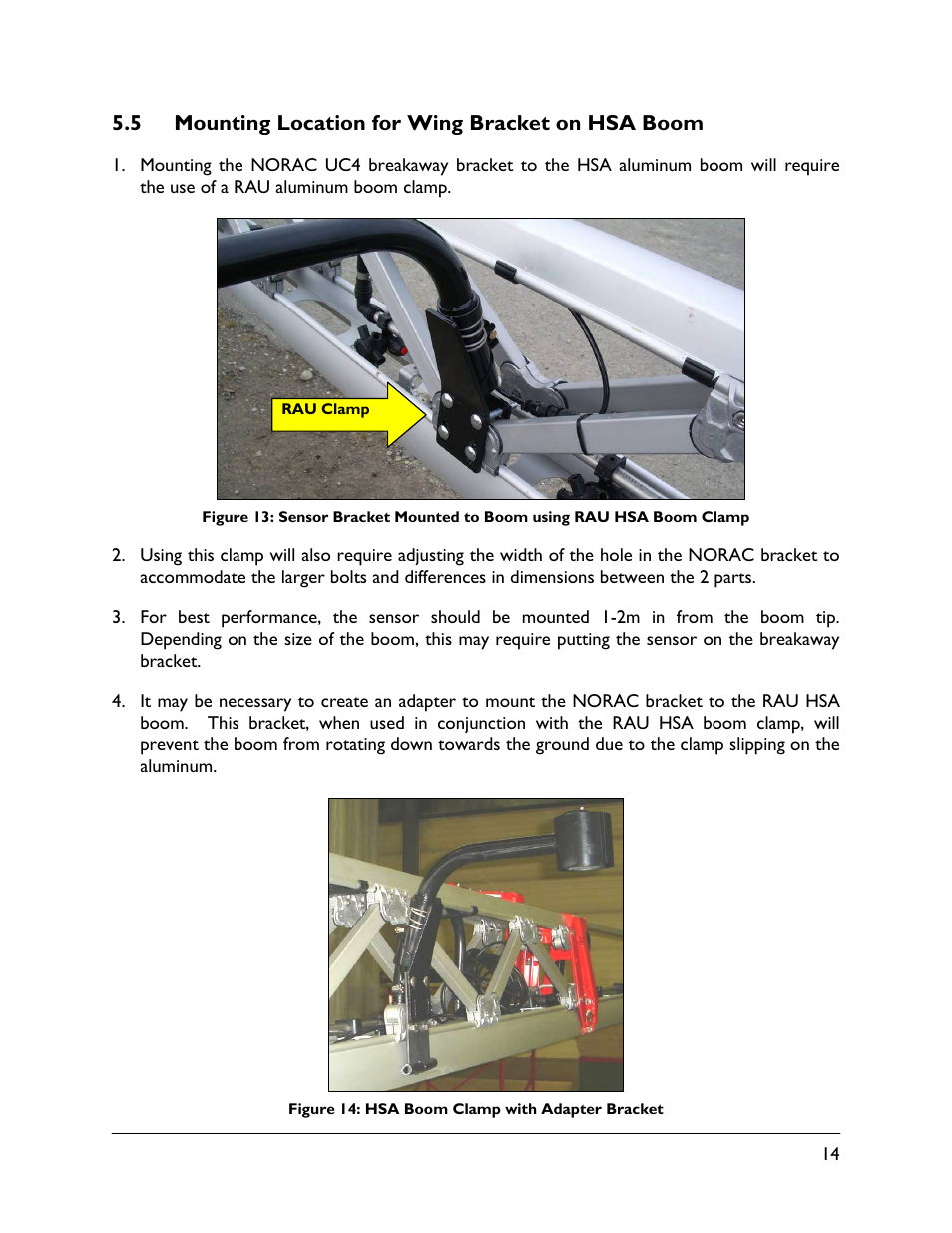 5 mounting location for wing bracket on hsa boom | NORAC UC4.5-BC-RA1 User Manual | Page 17 / 42