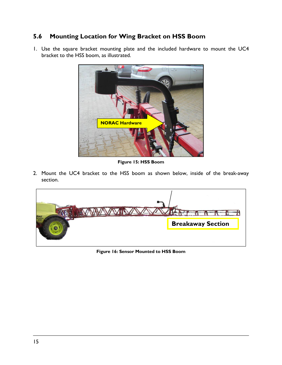 6 mounting location for wing bracket on hss boom | NORAC UC4.5-BC-RA1 User Manual | Page 18 / 42