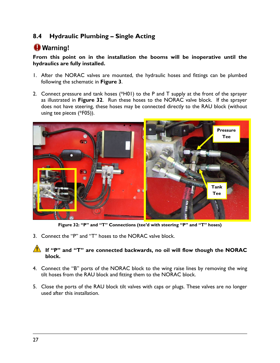 4 hydraulic plumbing – single acting | NORAC UC4.5-BC-RA1 User Manual | Page 30 / 42