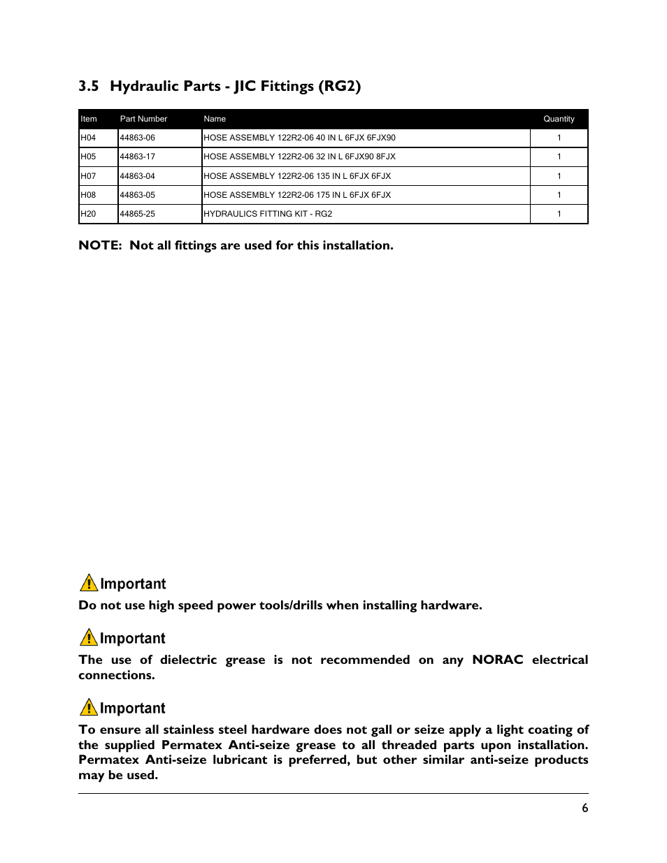 5 hydraulic parts - jic fittings (rg2) | NORAC UC4.5-BC-RG6 User Manual | Page 9 / 38