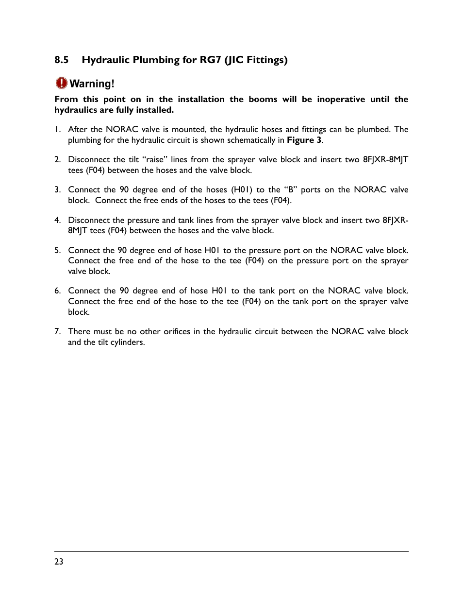 5 hydraulic plumbing for rg7 (jic fittings) | NORAC UC4.5-BC-RG5 User Manual | Page 26 / 35