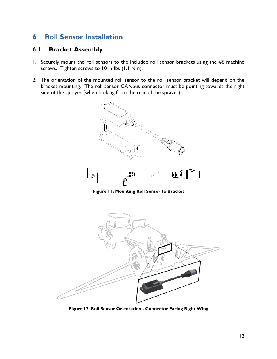 6 roll sensor installation, 1 bracket assembly | NORAC UC4.5-BC-SS1 User Manual | Page 15 / 34