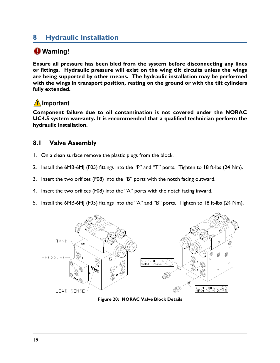 8 hydraulic installation, 1 valve assembly | NORAC UC4.5-BC-VS1 User Manual | Page 22 / 33