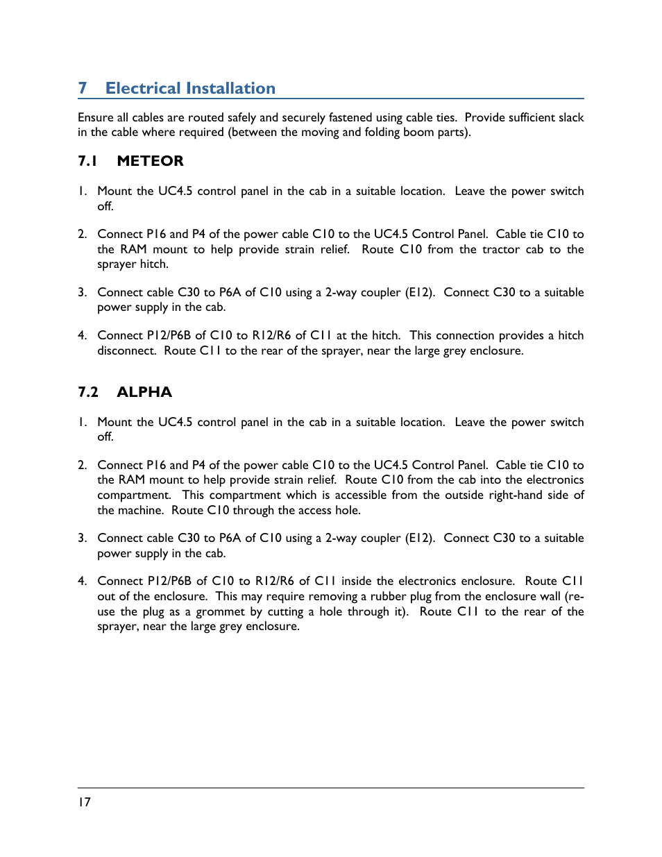 7 electrical installation, 1 meteor, 2 alpha | NORAC UC4.5-BC-EV1 User Manual | Page 20 / 34