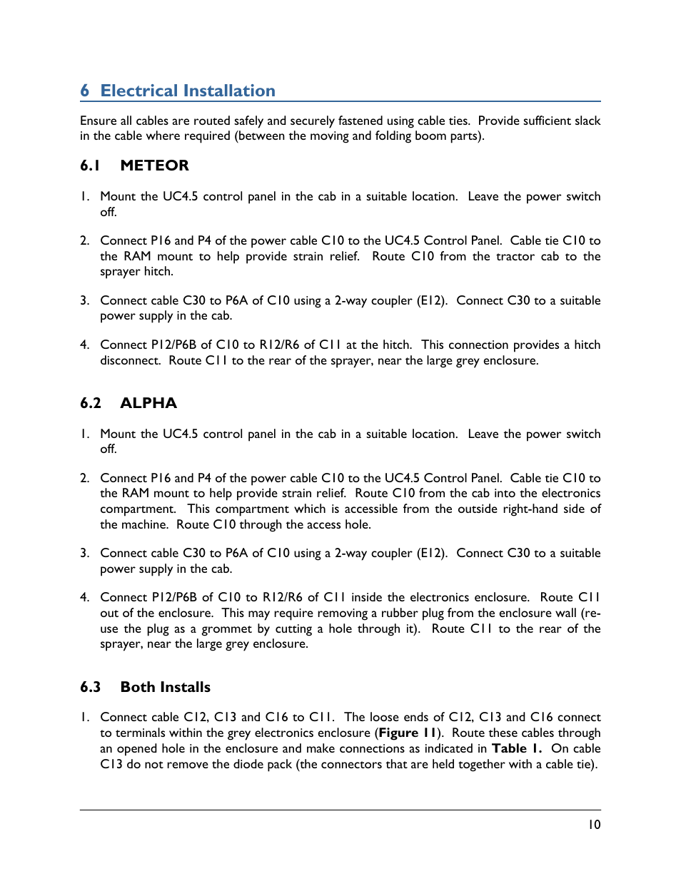 6 electrical installation, 1 meteor, 2 alpha | 3 both installs | NORAC UC4.5-BC-EV5 Part 1 User Manual | Page 13 / 23