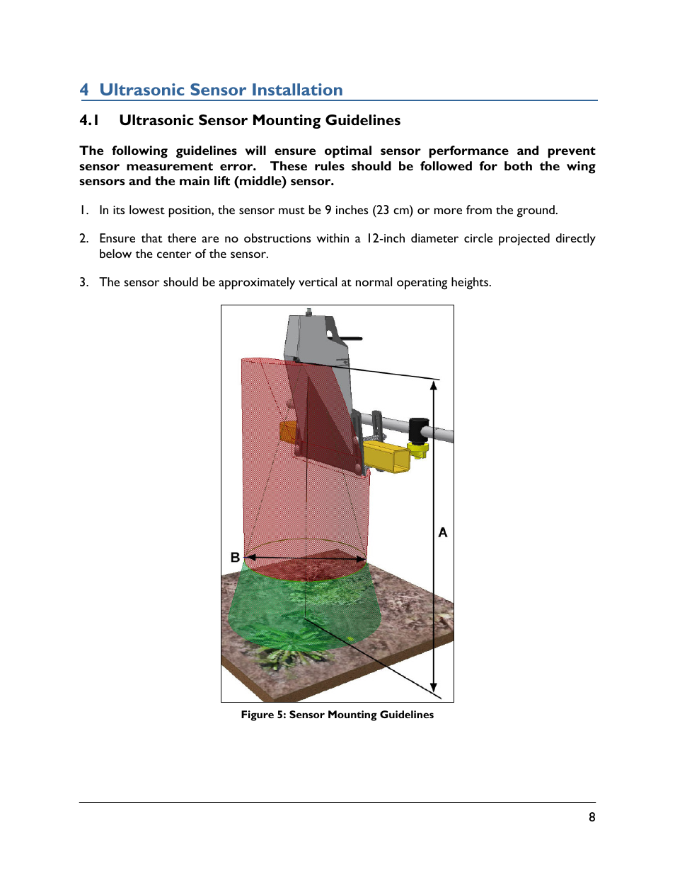 4 ultrasonic sensor installation, 1 ultrasonic sensor mounting guidelines | NORAC UC4.5-CS4 User Manual | Page 11 / 20