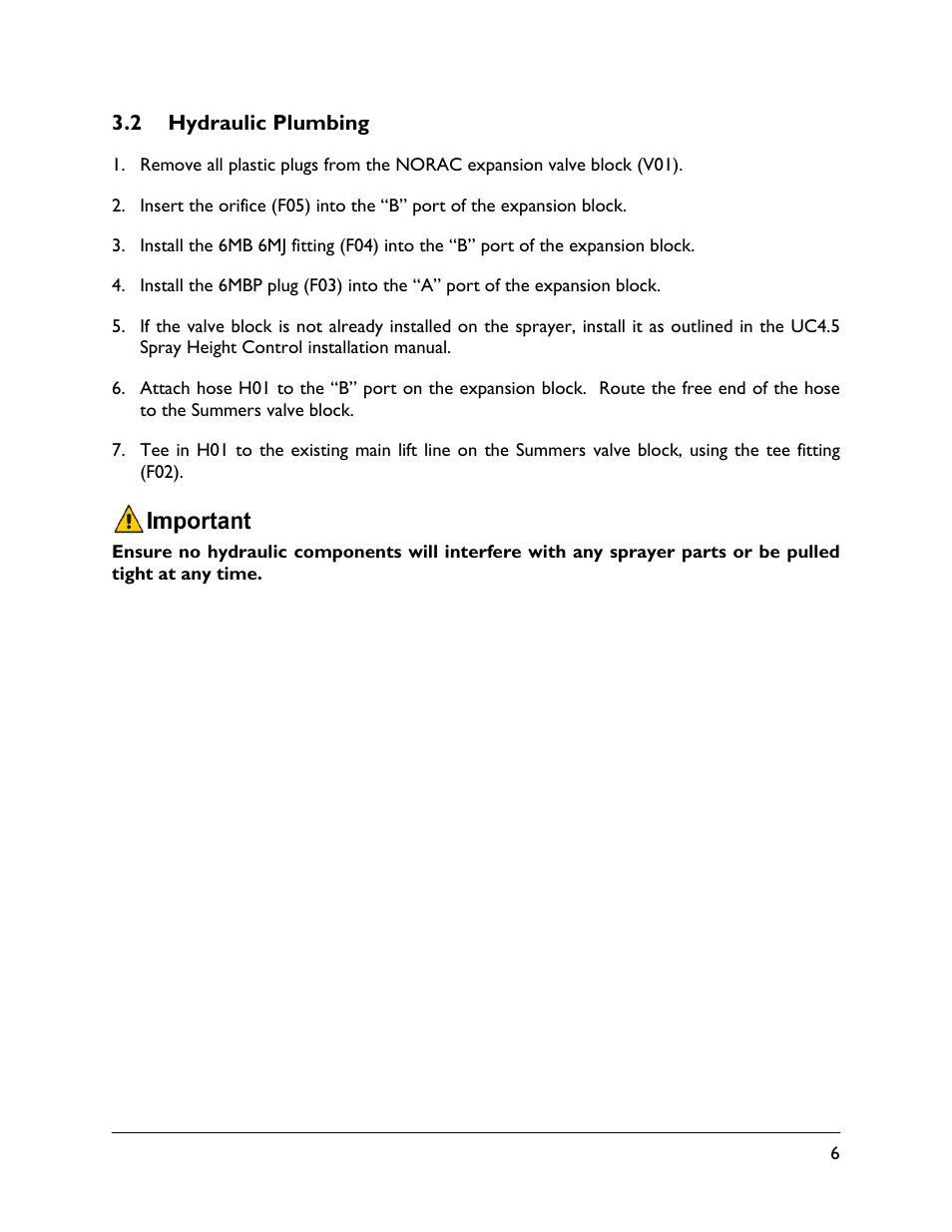 2 hydraulic plumbing | NORAC UC4.5-SM3 User Manual | Page 9 / 18