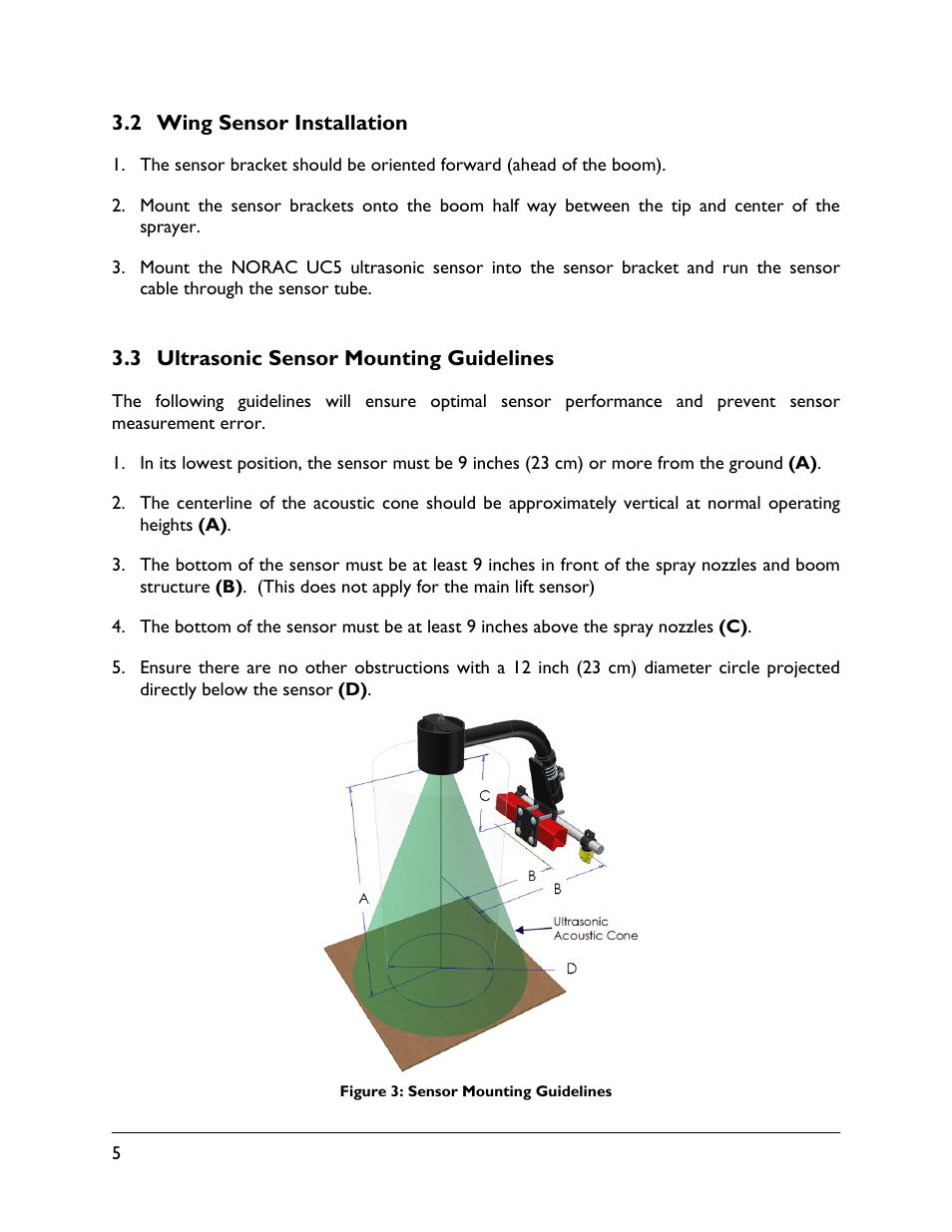 2 wing sensor installation, 3 ultrasonic sensor mounting guidelines | NORAC 5465BC-SM User Manual | Page 8 / 13