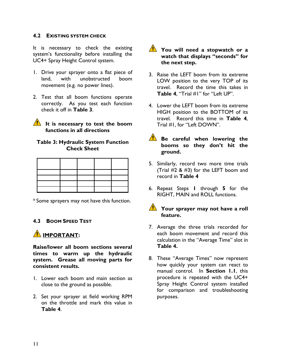 2 existing system check, 3 boom speed test | NORAC UC4+BC+AN2 User Manual | Page 14 / 47