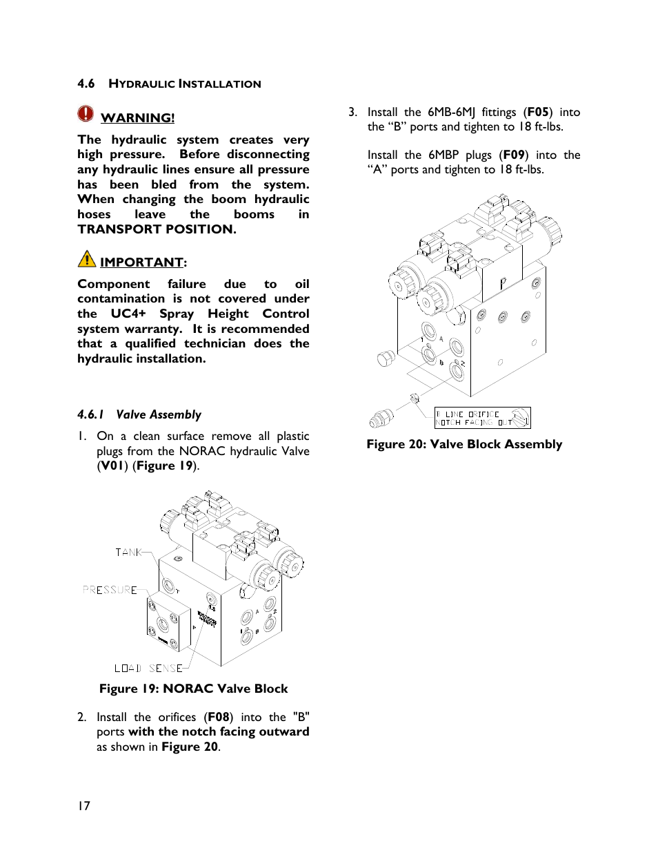 6 hydraulic installation, 1 valve assembly | NORAC UC4+BC+AP2 User Manual | Page 20 / 35