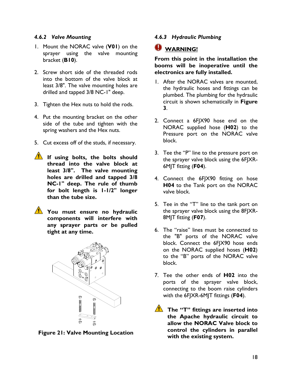 2 valve mounting, 3 hydraulic plumbing | NORAC UC4+BC+AP2 User Manual | Page 21 / 35
