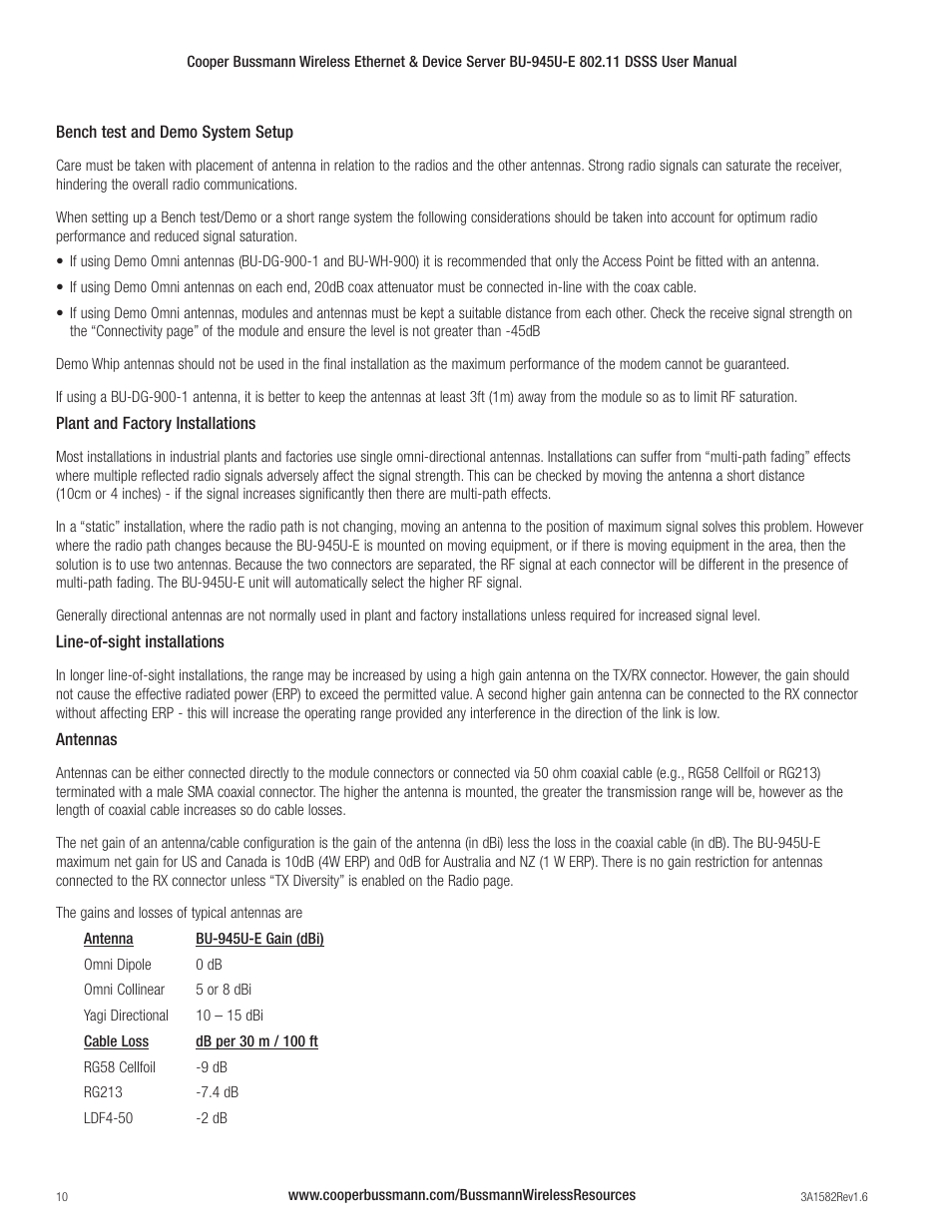 Cooper Bussmann VERSION 1.6 BU-945U-E 802.11 DSSS User Manual | Page 10 / 82