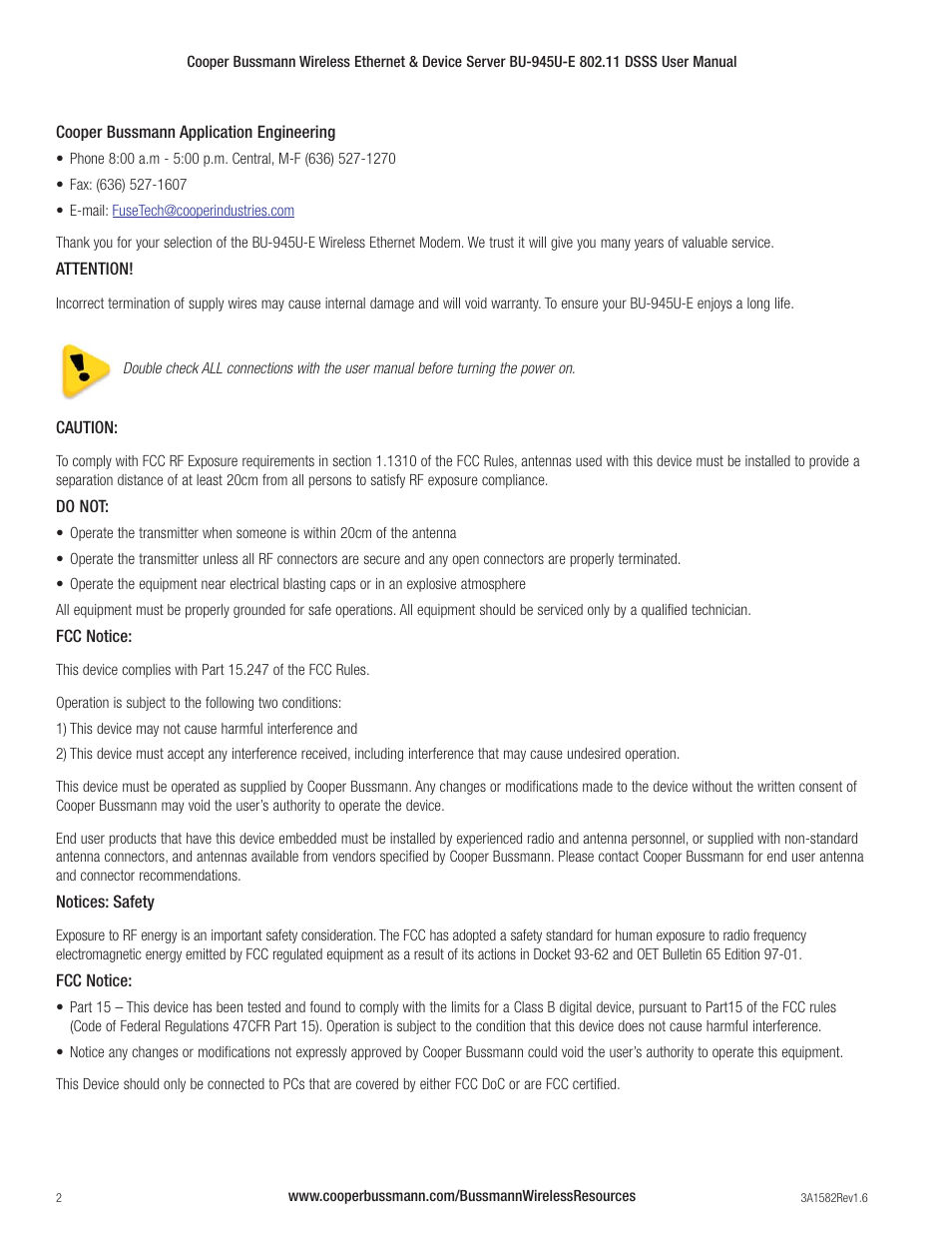 Cooper Bussmann VERSION 1.6 BU-945U-E 802.11 DSSS User Manual | Page 2 / 82