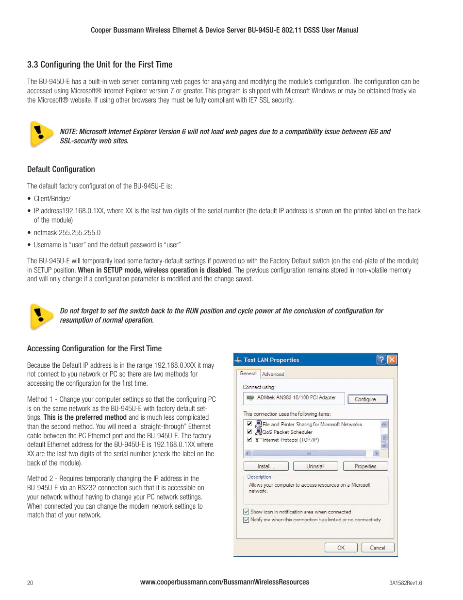 Cooper Bussmann VERSION 1.6 BU-945U-E 802.11 DSSS User Manual | Page 20 / 82