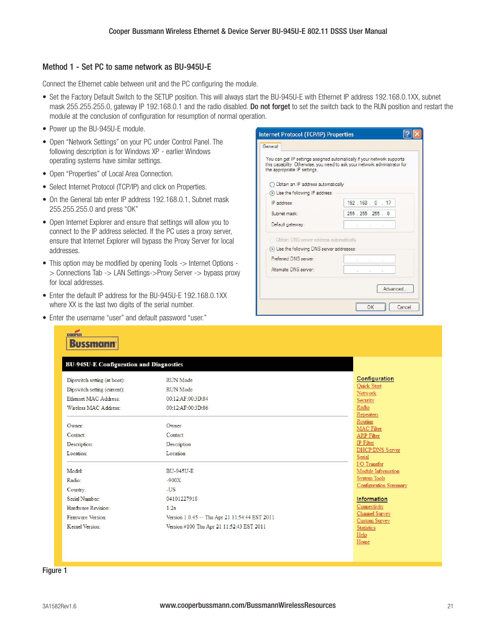 Cooper Bussmann VERSION 1.6 BU-945U-E 802.11 DSSS User Manual | Page 21 / 82