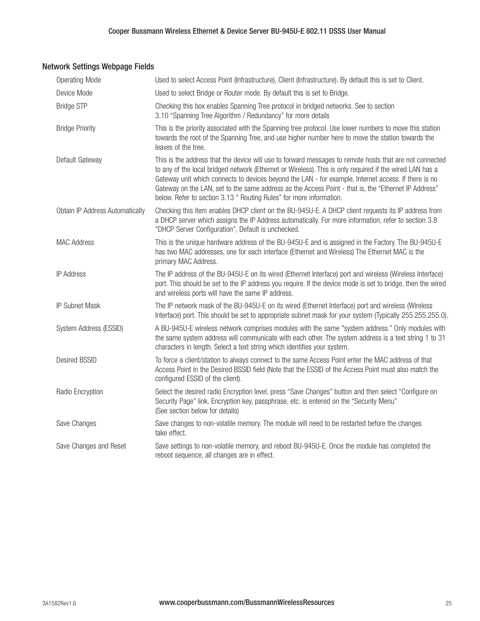 Cooper Bussmann VERSION 1.6 BU-945U-E 802.11 DSSS User Manual | Page 25 / 82