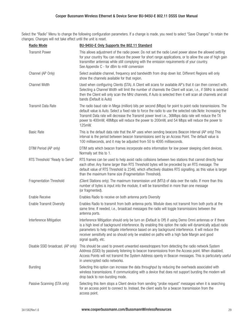 Cooper Bussmann VERSION 1.6 BU-945U-E 802.11 DSSS User Manual | Page 29 / 82