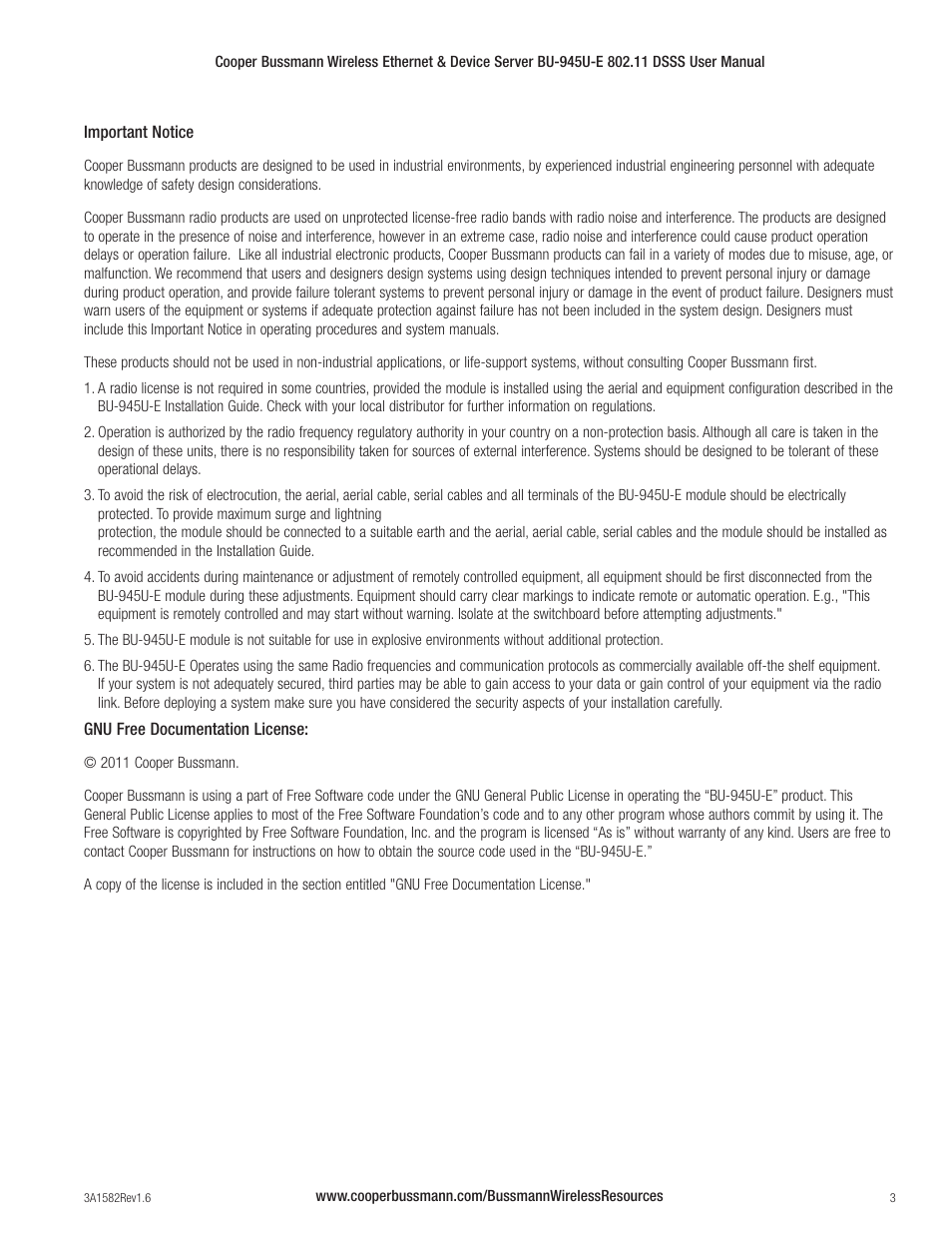 Cooper Bussmann VERSION 1.6 BU-945U-E 802.11 DSSS User Manual | Page 3 / 82
