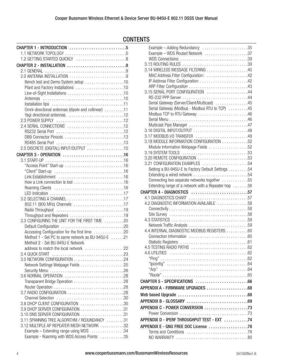 Cooper Bussmann VERSION 1.6 BU-945U-E 802.11 DSSS User Manual | Page 4 / 82