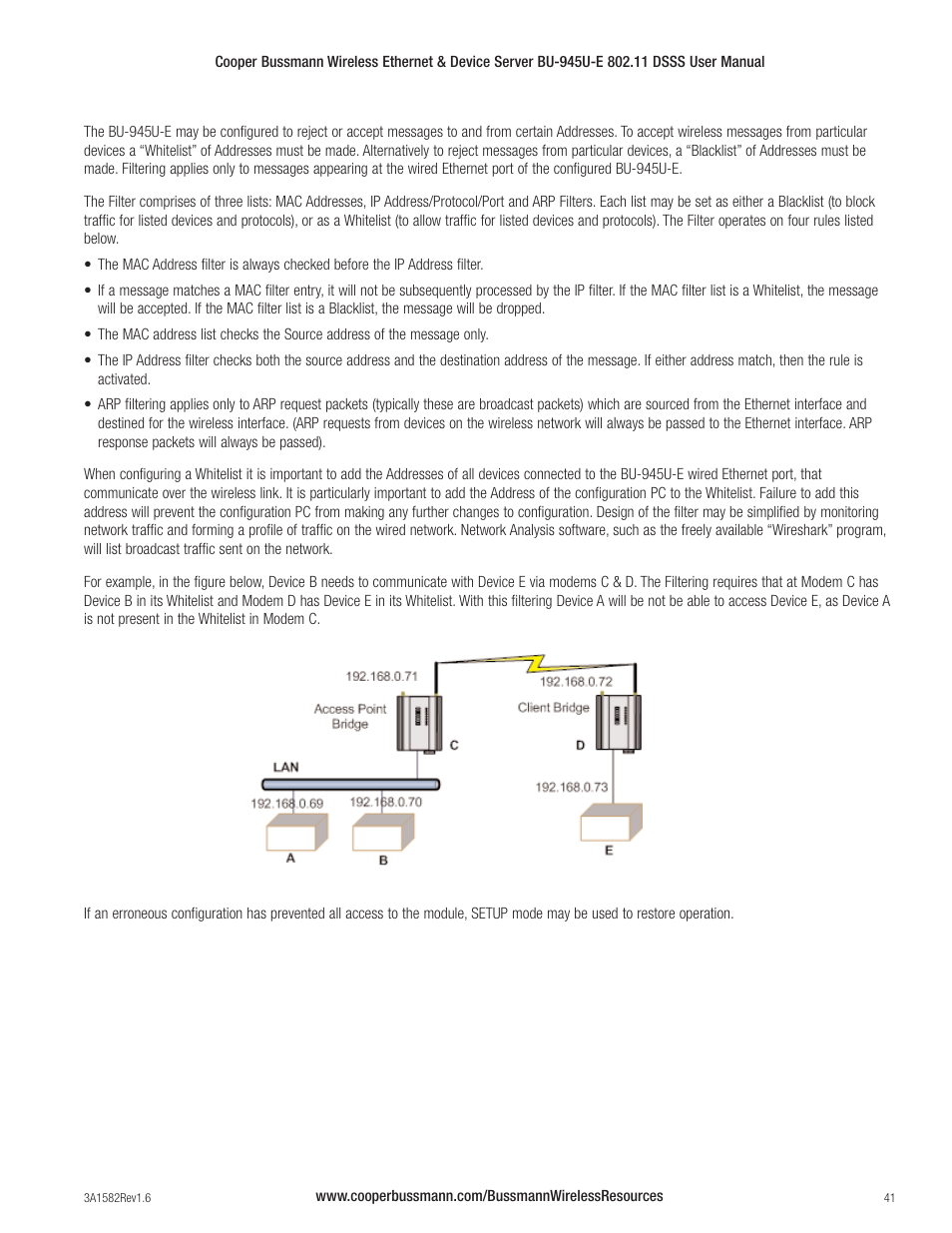 Cooper Bussmann VERSION 1.6 BU-945U-E 802.11 DSSS User Manual | Page 41 / 82