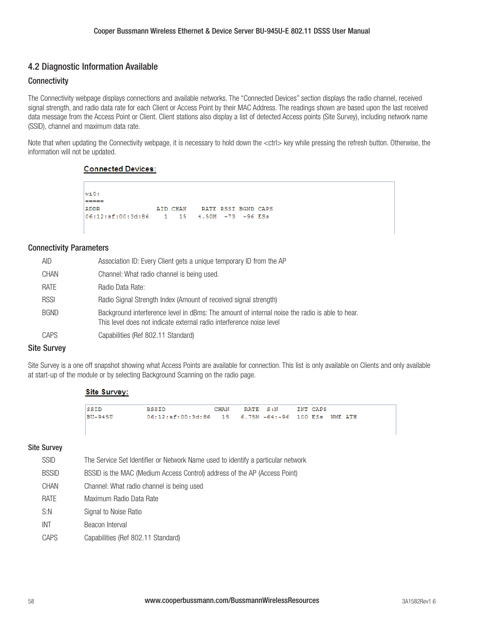 Cooper Bussmann VERSION 1.6 BU-945U-E 802.11 DSSS User Manual | Page 58 / 82