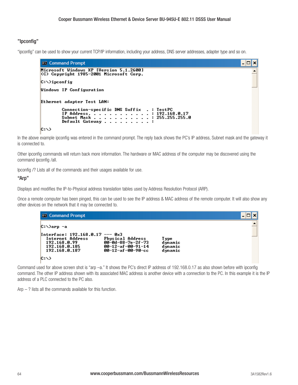 Cooper Bussmann VERSION 1.6 BU-945U-E 802.11 DSSS User Manual | Page 64 / 82