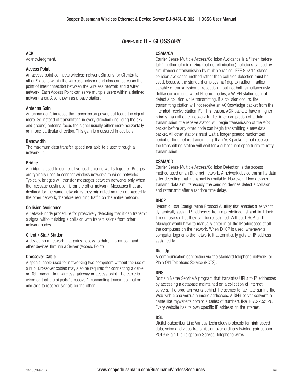 B - glossary | Cooper Bussmann VERSION 1.6 BU-945U-E 802.11 DSSS User Manual | Page 69 / 82