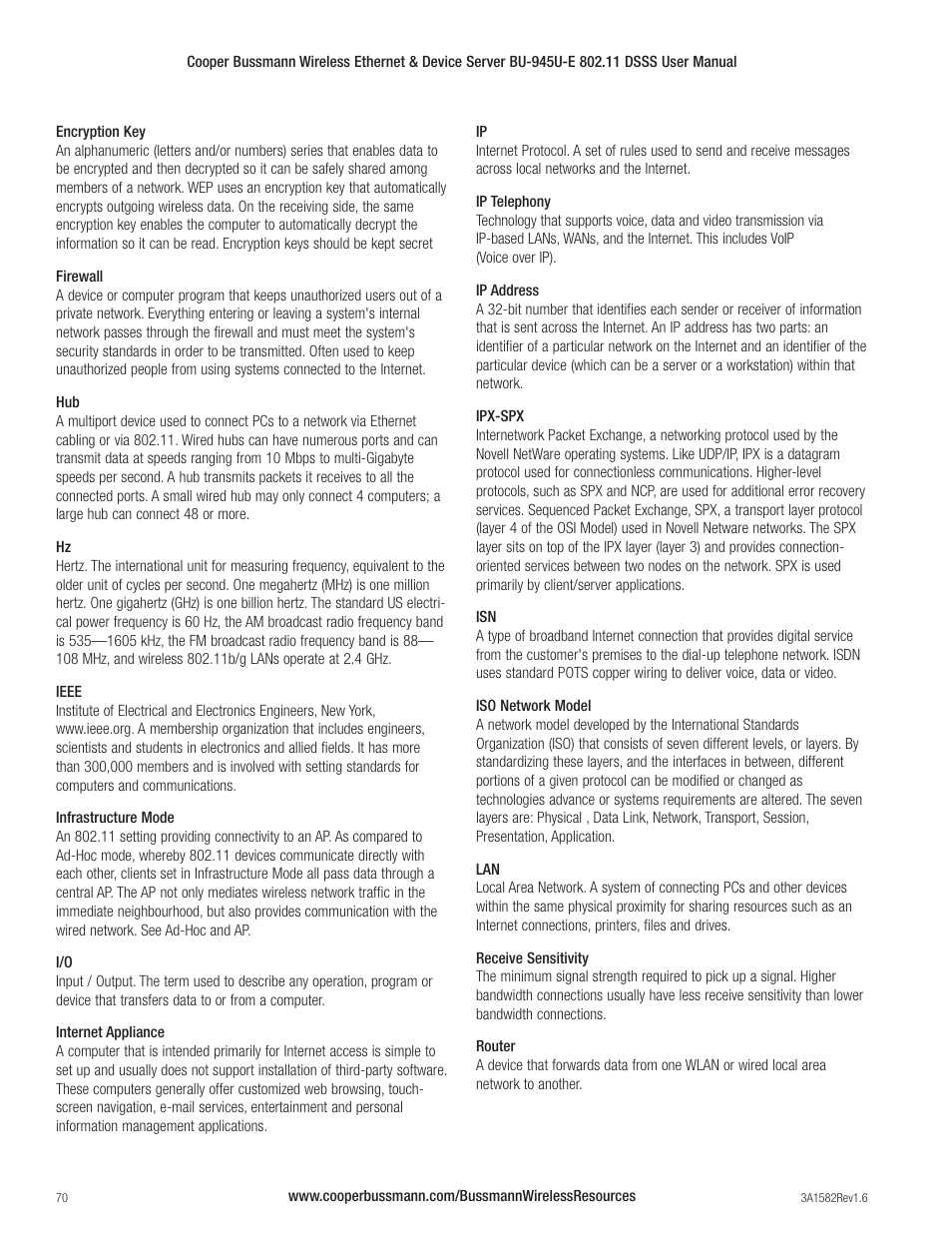 Cooper Bussmann VERSION 1.6 BU-945U-E 802.11 DSSS User Manual | Page 70 / 82