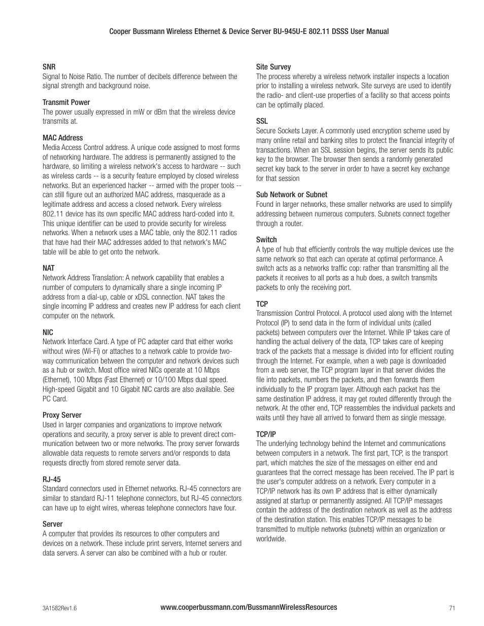 Cooper Bussmann VERSION 1.6 BU-945U-E 802.11 DSSS User Manual | Page 71 / 82