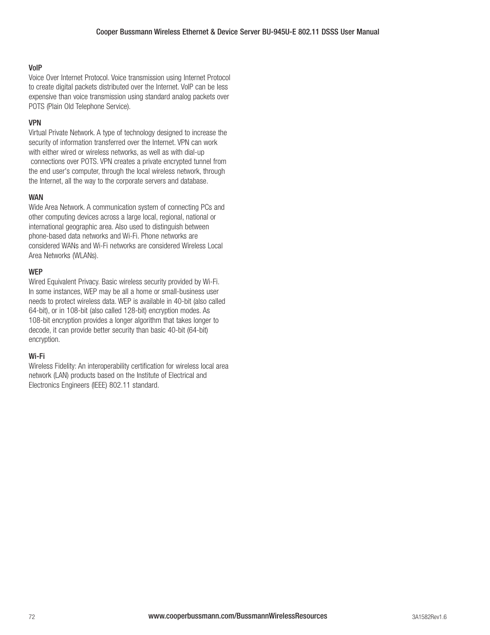 Cooper Bussmann VERSION 1.6 BU-945U-E 802.11 DSSS User Manual | Page 72 / 82