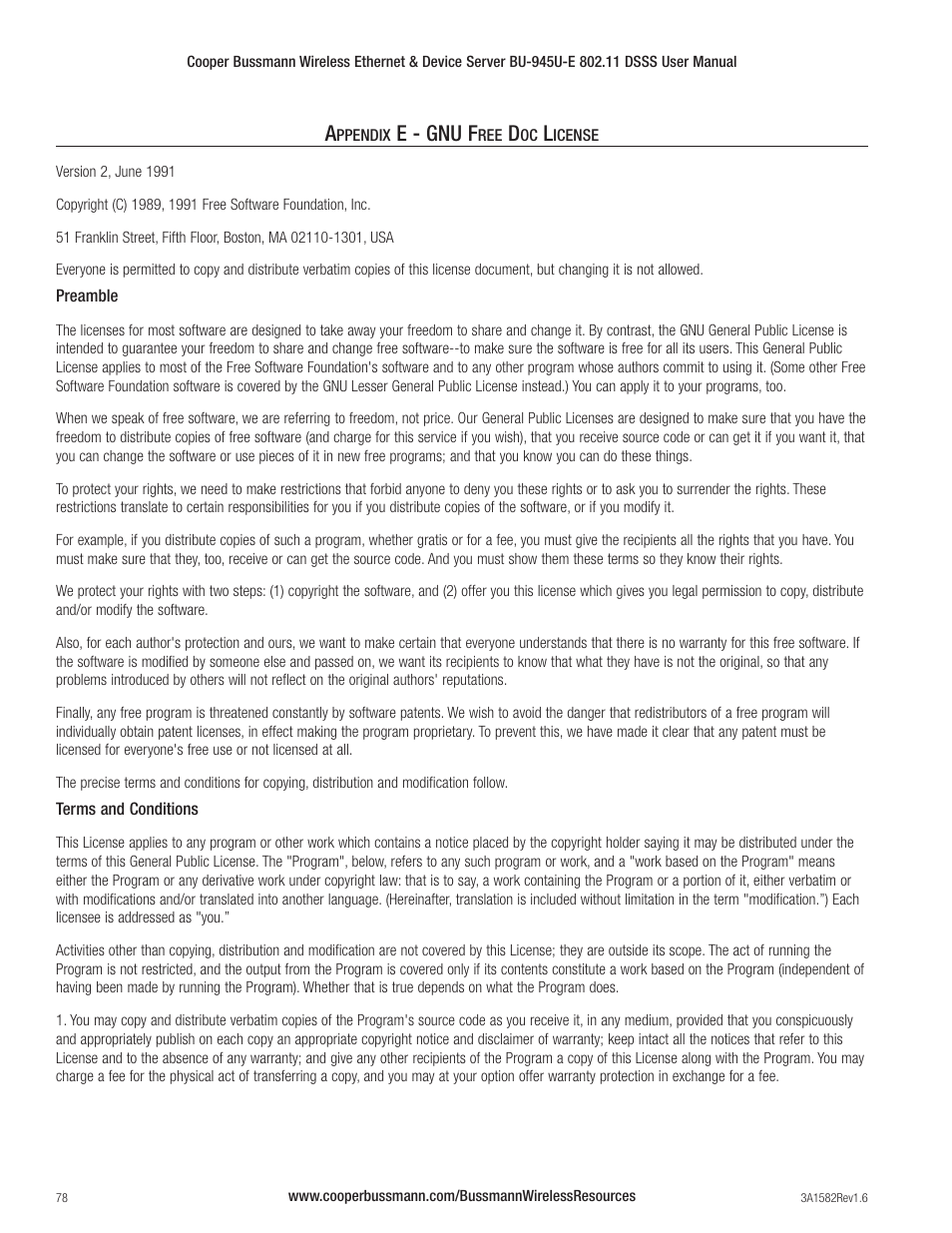 E - gnu f | Cooper Bussmann VERSION 1.6 BU-945U-E 802.11 DSSS User Manual | Page 78 / 82