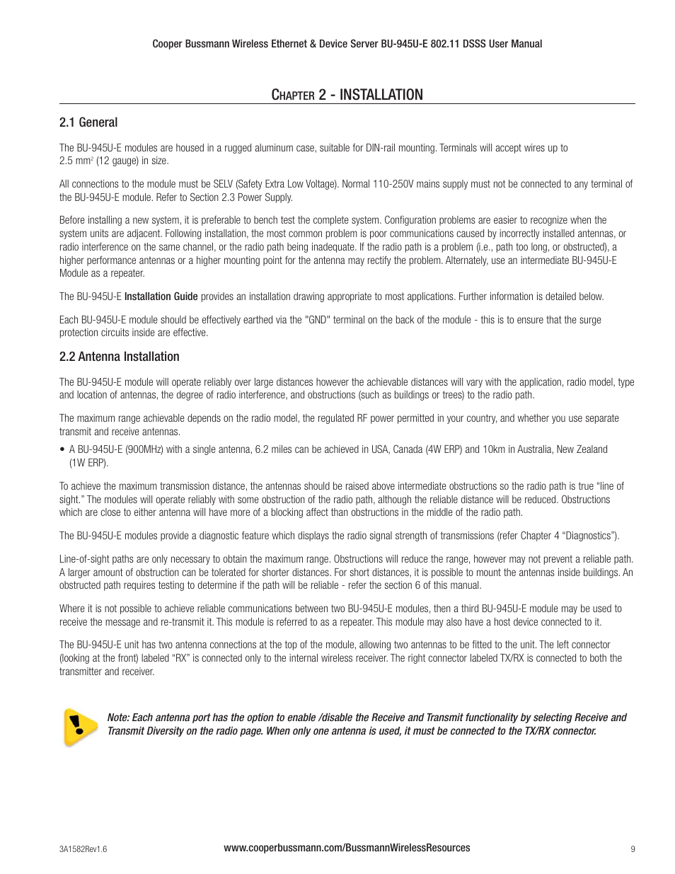 2 - installation | Cooper Bussmann VERSION 1.6 BU-945U-E 802.11 DSSS User Manual | Page 9 / 82