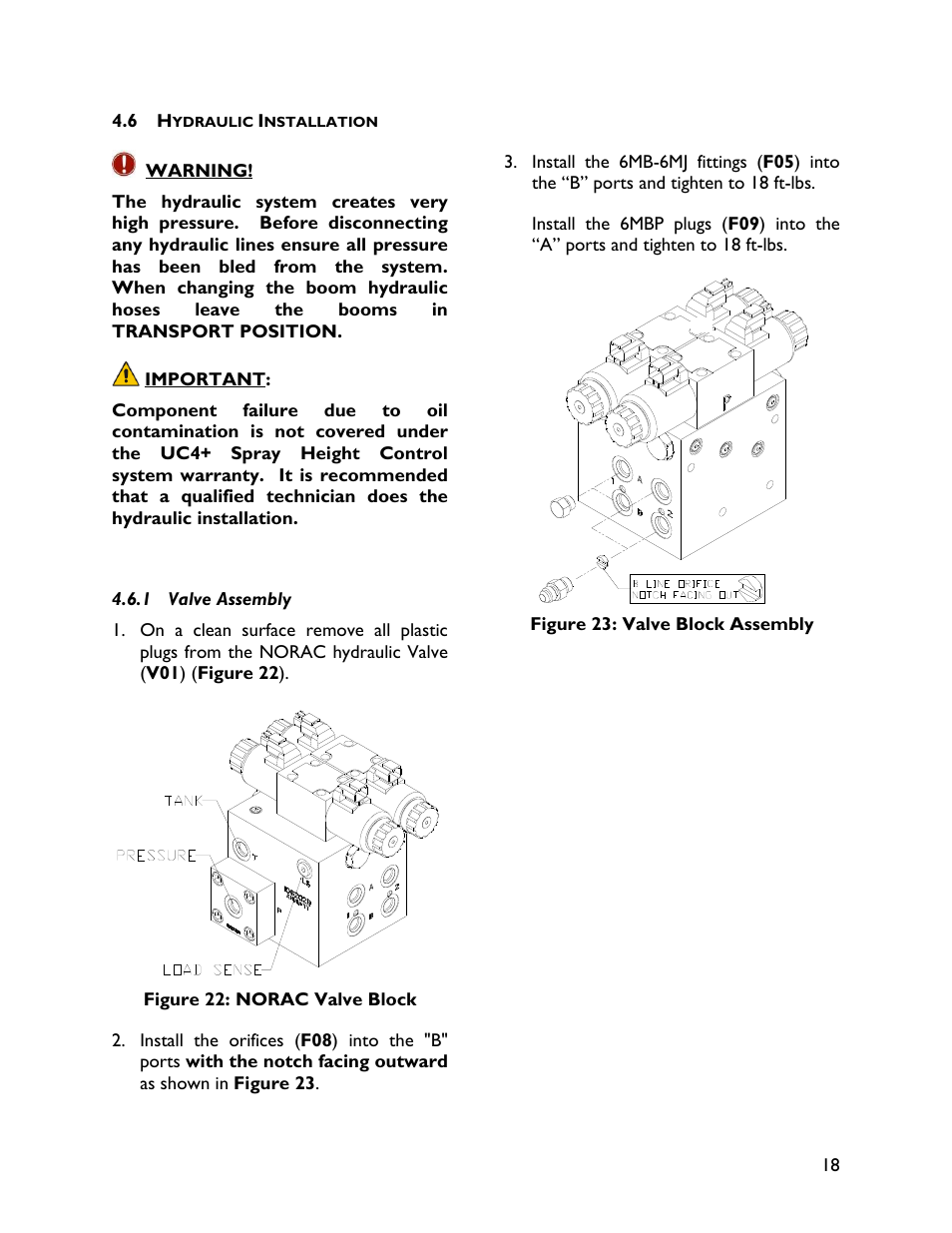 6 hydraulic installation, 1 valve assembly | NORAC UC4+BC+AP3 User Manual | Page 21 / 38